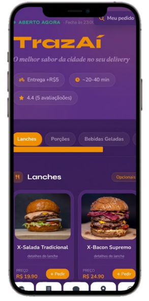 Cardápio digital Traz Aí no celular do cliente